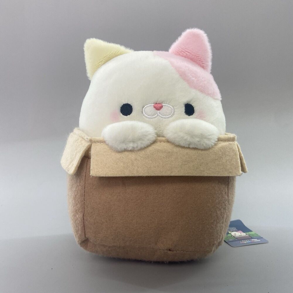 Takashoji 3C Cat In Box Plush Kawaii White Pink Kitten Torby Tag 2023 Calico 8"